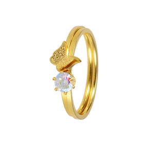 Combinazione di farfalle anello da donna diamante dorato farfalla anelli di moda gioielli femminili di forma tridimensionale 3D - Product Image 1