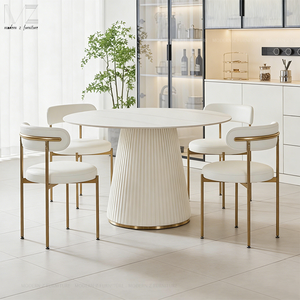 कॉर्डिक इतालवी गोल संगमरमर रसोई रसोई कमरे के लिए सरल आधुनिक लक्जरी सिंइंड स्टोन डाइनिंग टेबल सेट - Product Image 2