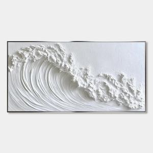 Pintura al Óleo Acrílica de Paisaje Marino con Textura Blanca, Pintura Abstracta Original Hecha a Mano, Arte de Pared Enmarcado en Lienzo para Decoración del Hogar - Product Image 6