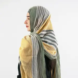 Grosir Fashion islam warna-warni voile Jersey khimar Hijab garis polos syal kepala katun syal untuk muslim wanita kerudung