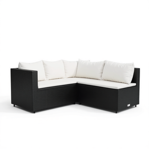 Canapé d'angle de patio en rotin noir avec pieds réglables, mobilier d'extérieur de style contemporain, capacité 6 personnes - Product Image 1