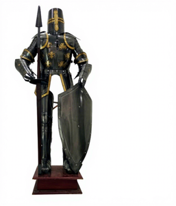Armure Complète Médiévale en Acier Calibre 18, Costume de Chevalier Templier avec Bouclier et Épée, Prêt à Porter, Noir Poli - Product Image 1