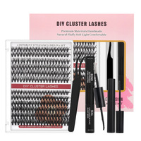 Clusters de cils à volume mixte 30D 40D 50D 9mm 16mm, applicateur et dissolvant en plateau, logo personnalisé, marque privée, cils en vrac pour la beauté