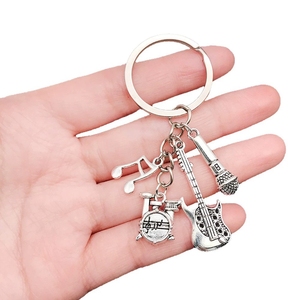 Wholesale Alloy Musical Instrument <b>Charm</b> Guitar Drum Kit Microphone Music Note Shape Keychain For Music Lover Souvenir <b>Keyring</b> - Product Image 1