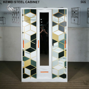 Hot <strong>Sale</strong> Customized Pattern 3 Sliding Door <strong>Mirror</strong> Metal <strong>Wardrobe</strong> Steel Almirah Living Room Steel <strong>Wardrobe</strong> - Product Image 4