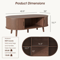 Table basse ovale moderne du milieu du siècle avec coulissante pour salon