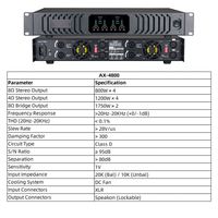 AX-4800 4 Kanal 800W D Sınıfı Güç Amplifikatörü Raf Tipi Stereo/Köprü PA Amfisi Sahne Hoparlörleri için