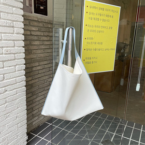 Grand sac fourre-tout blanc minimaliste avec bandoulière large bicolore, style été pour femmes - Product Image 1