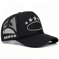 Gorra de béisbol de 5 piezas a la moda con cuerda, gorra trucker, gorra de malla bordada con estrellas, personalización de fábrica y venta al por mayor