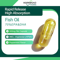 Huile de poisson 70% EPA&DHA en capsules HPMC certifiées Halal, fabricant OEM, certificat GMP, marque privée