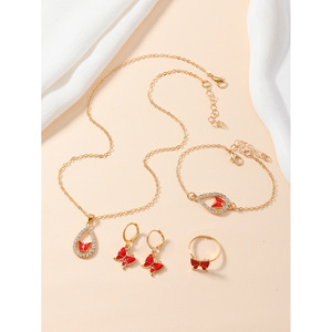 Butterfly Jewelry <b>Set</b> Necklace Earrings <b>Bracelet</b> Gold Plated Alloy Women's Party Trendy Fashion Jewelry - Product Image 6