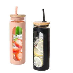 24oz Glass Water Bottle with Straw silicone sleeve
