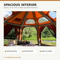 Tente dôme gonflable de 5 m, 20 m² en coton TC imperméable, abri événementiel de glamping à structure pneumatique pour 6-8 personnes
