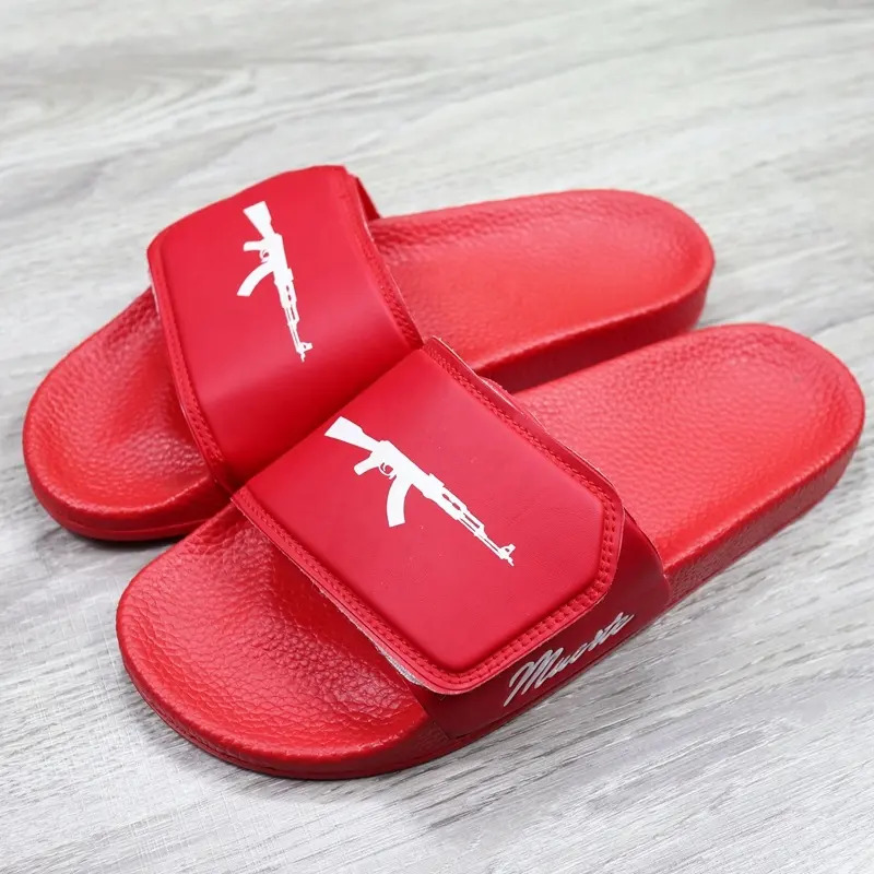 Trung quốc bán buôn có thể điều chỉnh dây đeo tùy chỉnh sandal trượt, biểu tượng tùy chỉnh PU da trượt sandal dép ma thuật màu đỏ trượt sandal nam