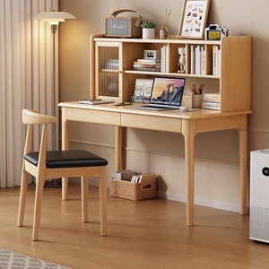 Solid Wood Integrated <b>Desk</b> And Bookshelf <b>Simple</b> Style Home Office Computer <b>Desk</b> For Student Bedroom - Product Image 1