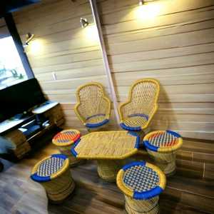 เก้าอี้ไม้ไผ่แบบสานเป็นมิตรต่อสิ่งแวดล้อมชุดออตโตมันสำหรับห้องรับประทานอาหารห้องนอนห้องนั่งเล่นโต๊ะในสวน - Product Image 5