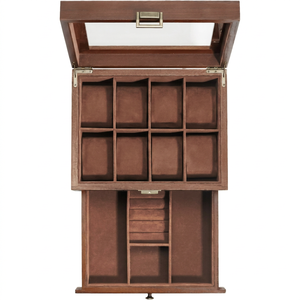 Wooden <b>Watch</b> <b>Case</b> 8 Slot Mens <b>Watch</b> Box with Drawer 2-Layer Mens Jewelry Box Storage Holder Organizer Display <b>Case</b> Gift - Product Image 1