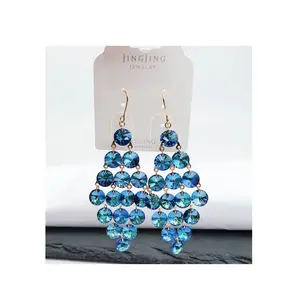 jingjing Xuping Diamond shaped large, medium and small colored crystal earrings