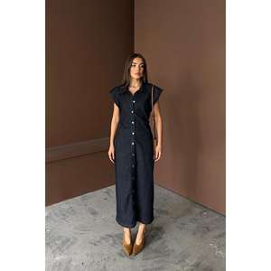 Robe longue bleue sans manches rembourrée, col halter, dentelle et volants, taille XL, en spandex, idéale pour les soirées en club - Product Image 5