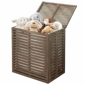 Panier à linge pliable en bois de bambou, organisateur de rangement écologique, motif rond gris, style coloré pour un usage domestique - Product Image 1