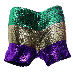 Shorts à paillettes pour femmes en gros, couleur or violet vert, shorts extensibles à paillettes pour le Mardi Gras - Product Image 4