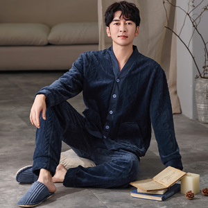 Set Pigiama Invernale da <span class=keywords><strong>Uomo</strong></span> in Flanella Morbida con Scollo a V, Maniche Lunghe e Pantaloni, Comodo e Caldo Abbigliamento da Casa - Product Image 1