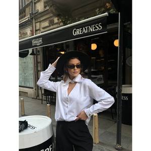 Blusa Elegante Blanca con Cuello Camisero para Mujer, Marca Mybeefashion, Manga Larga, Mezcla de Algodón, Camisa para Oficina, Estilo Casual de Negocios - Product Image 3