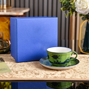 Green Floral Ceramic <b>Mug</b> Set with Gift <b>Box</b> Retro Design Dishwasher Safe for Home Party Use - Product Image 1