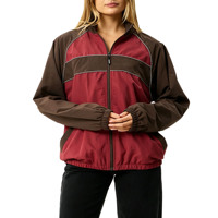 Veste coupe-vent légère et ample pour femme, style rétro, avec blocs de couleur, fermeture éclair et col montant