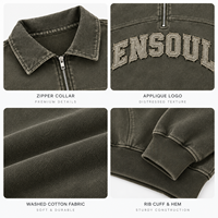 Service OEM/ODM – Nouveau Sweat-shirt Tendance Homme Vintage Personnalisé en Molleton 100% Coton avec Col Rabattu et Fermeture Éclair Courte, Style Patchwork