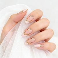 Uñas Postizas Color Rosa Dorado con Punta Francesa, Uñas Reutilizables Largas en Forma de Ataúd, 24 Piezas