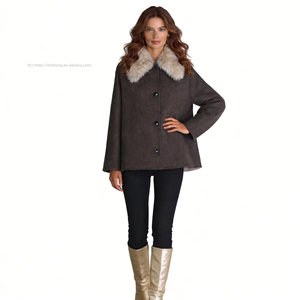 Manteau en laine pour femme avec col en fausse fourrure - Coupe ample, simple boutonnage, mode hiver - Product Image 4