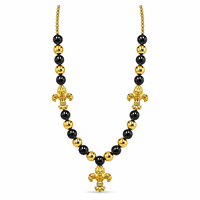 Collier en gros 3 pièces Fleur de Lys noir et or avec grosses perles pour carnaval, défilé, fête costumée, festival, bijoux