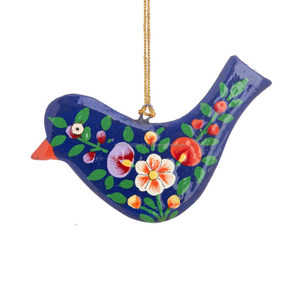 Magnifique ornement d'oiseau en bois artisanal avec motifs floraux pour la décoration de l'arbre de Noël - Product Image 4