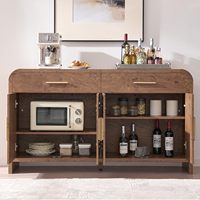 Burl Wood Sideboard met R-hoekdesign & gouden handgrepen, moderne tv-meubel opbergkast met 2 laden voor de woonkamer