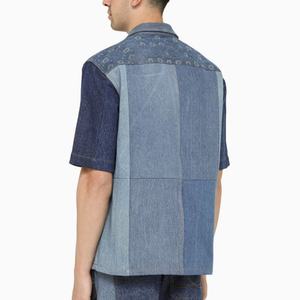 Chemise en jean à manches courtes boutonnée pour homme, col polo, en denim bleu, coupe classique, en coton – Nouvelle collection - Product Image 3