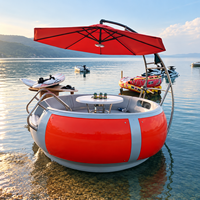 Bateau Donut Électrique pour 6-8 Personnes avec Barbecue, Bateau de Fête Flottant Rond avec Parasol pour Lac, Parc, Station Balnéaire, Divertissement Aquatique