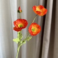 Vente chaude Fleur artificielle moderne en flocage Pavot Rhoeas Toucher réaliste 4 têtes Branche de pavot en soie pour arrangement floral