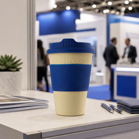 Taza de Café Reutilizable de Fibra de Bambú de 12 oz con Logotipo Personalizado, con Tapa y Funda de Silicona, para Regalos Corporativos