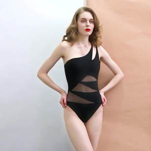 Traje de baño deportivo ecológico sólido elegante para mujer europea americana de talla grande impermeable de una pieza ropa de playa con espalda recortada - Product Image 1