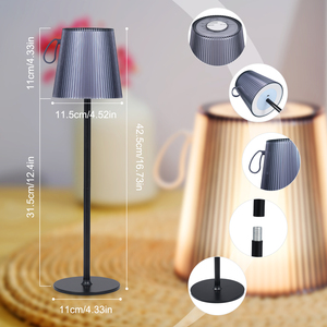 Retro chân cao Đèn bàn cảm ứng mờ có thể sạc lại nhà thanh ánh sáng xếp li bóng râm không dây kim loại đèn bàn - Product Image 5