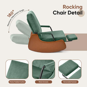 Modern Adjustable Wingback Rocking <b>Chair</b> Eco-Friendly Corduroy Upholstery Cabriole Legs Recliner Chaise Lounge <b>Dining</b> Bedroom - Product Image 5