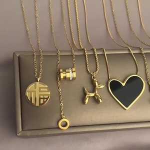 Collana in oro placcato oro 18K in acciaio inox zircone cuore lettera ciondolo collana per donne ragazze - Product Image 2