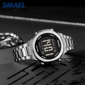 Montre Smael 6101 Chronographe numérique pour hommes, bracelet en acier inoxydable, montre-bracelet de style professionnel, mouvement à quartz avec lumière luminescente - Product Image 5