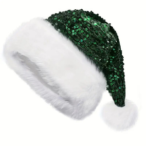 Chapeau <span class=keywords><strong>de</strong></span> Noël en tissu à paillettes, couleur unie, scintillant, avec long pompon moelleux, pour adultes et enfants, décoration <span class=keywords><strong>de</strong></span> fête <span class=keywords><strong>de</strong></span> Noël - Product Image 3