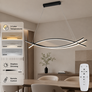 Modern Pendant <b>Light</b> Metal Acrylic Curved Linear Led Tricolor Dimmable Remote For Indoor <b>Dining</b> Room Kitchen Island - Product Image 3