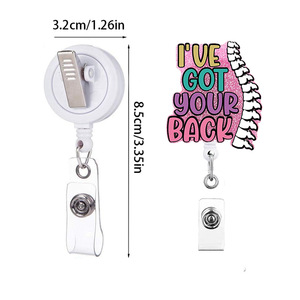 Acrylic glitter badge scroll with fun English lettering, featuring a rotating alligator <b>clip</b>, retractable pull tab, and - Product Image 1