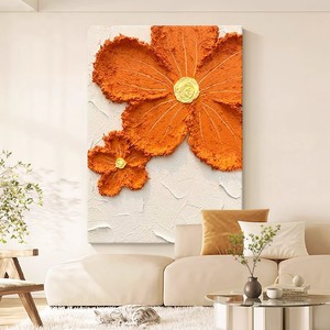Hand Painted Orange Floral <b>Canvas</b> Art Rectangle Impressionism Style Living Room Decor Wall Hanging No <b>Frame</b> - Product Image 1