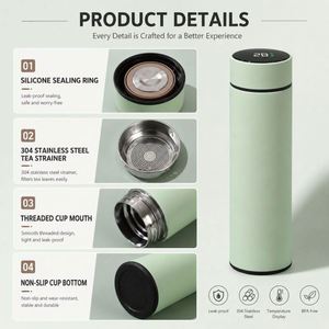 Custom 17oz 500ml <b>Rubber</b> Paint <b>Matte</b> Travel Stainless Steel Thermal Smart Insulated Infuser Temperature Display Water Bottle - Product Image 5