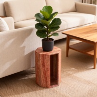Pierre de travertin naturelle de qualité supérieure avec rangement creux pour table d'appoint octogonale